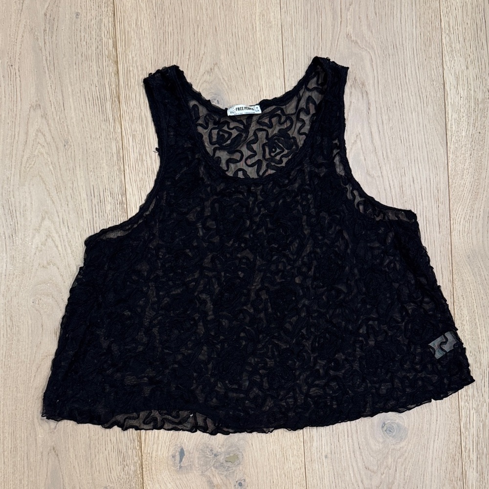 Free People Black Textured Tank Top
